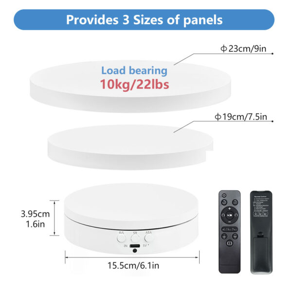 3 in 1 Turntable 360 Degree Rotating Turntable with Remote Control - WHITE - USB C