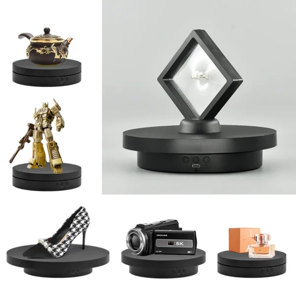 3 in 1 Turntable 360 Degree Rotating Turntable with Remote Control - BLACK - USB C (Copy) - Image 4