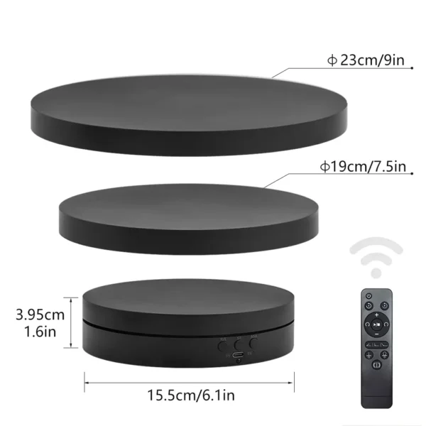 3 in 1 Turntable 360 Degree Rotating Turntable with Remote Control - BLACK - USB C (Copy)